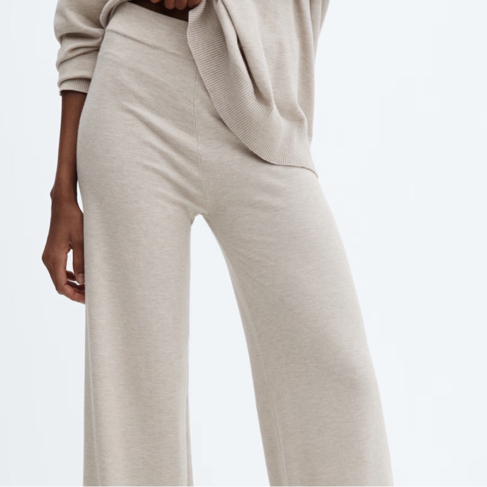 Mango Knitted Wide Leg Pants in Light/Pastel Grey